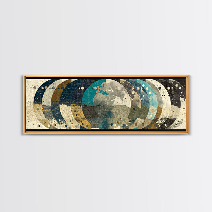 Abstract Earth Globe Circles Canvas Print, Modern Wall Art, Geometric Wall Art, Teal And Gold Home Decor Gift For Living Room