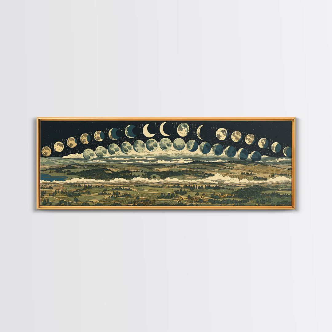 Moon Phase Landscape Panorama Wall Art, Spiritual Wall Art Print, Nature Scene Art, Mystical Canvas Print, Home Decor Gift