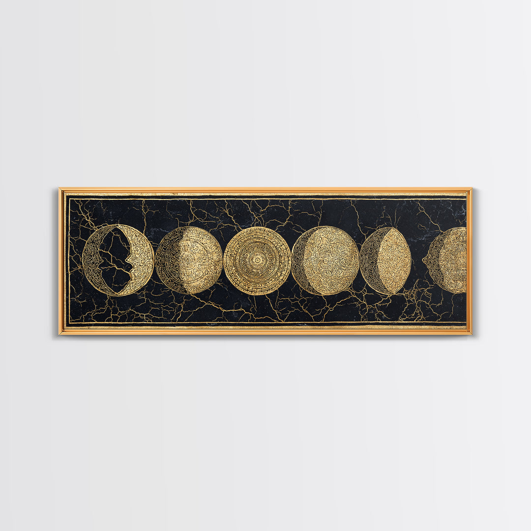 Gold Moon Phase Celestial Wall Art, Black And Gold Art, Spiritual Wall Decor, Mystical Canvas Print, Elegant Home Decor Gift