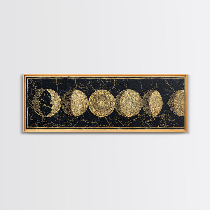 Gold Moon Phase Celestial Wall Art, Black And Gold Art, Spiritual Wall Decor, Mystical Canvas Print, Elegant Home Decor Gift