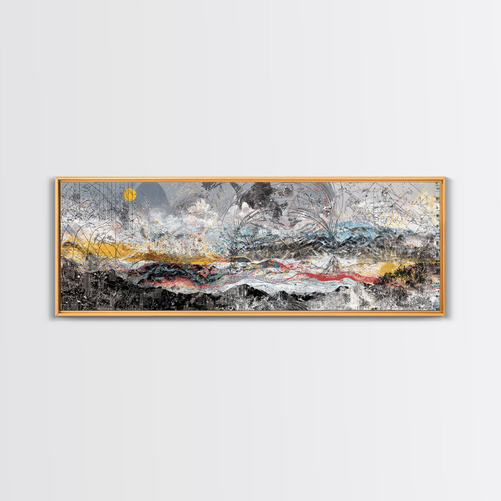 Stormy Abstract Mountain Horizon Wall Art, Panoramic African Inspired Landscape, Modern Canvas Decor For Living Room Home Decor