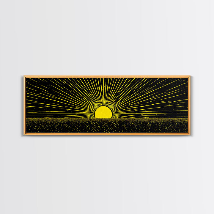 Minimal Golden Sunrise Rays Wall Art, Black And Gold Abstract Landscape, Modern Canvas Decor For Office Or Living Room Gift