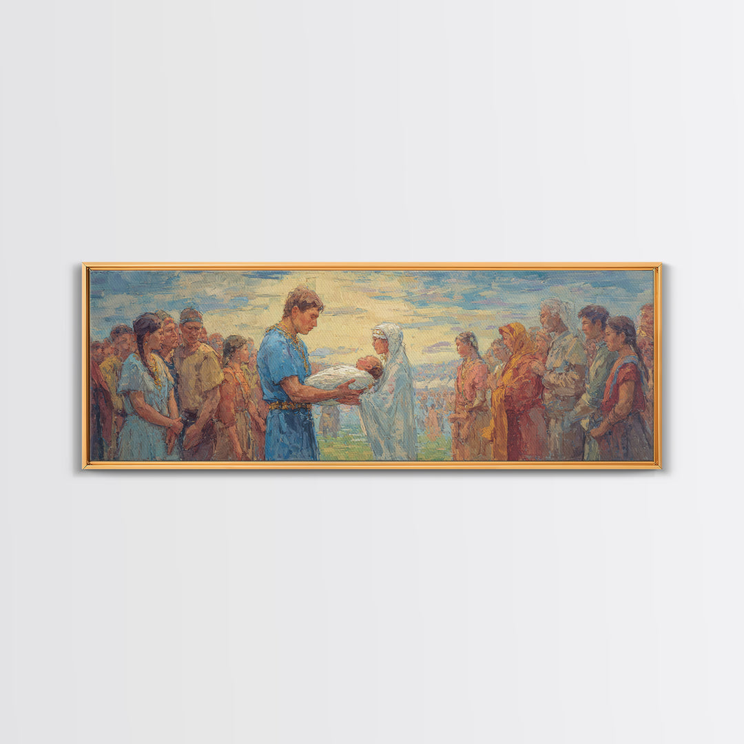 Serene Biblical Gathering Wall Art, Jesus Blessing Scene, African Inspired Spiritual Canvas Decor For Christian Home Gift