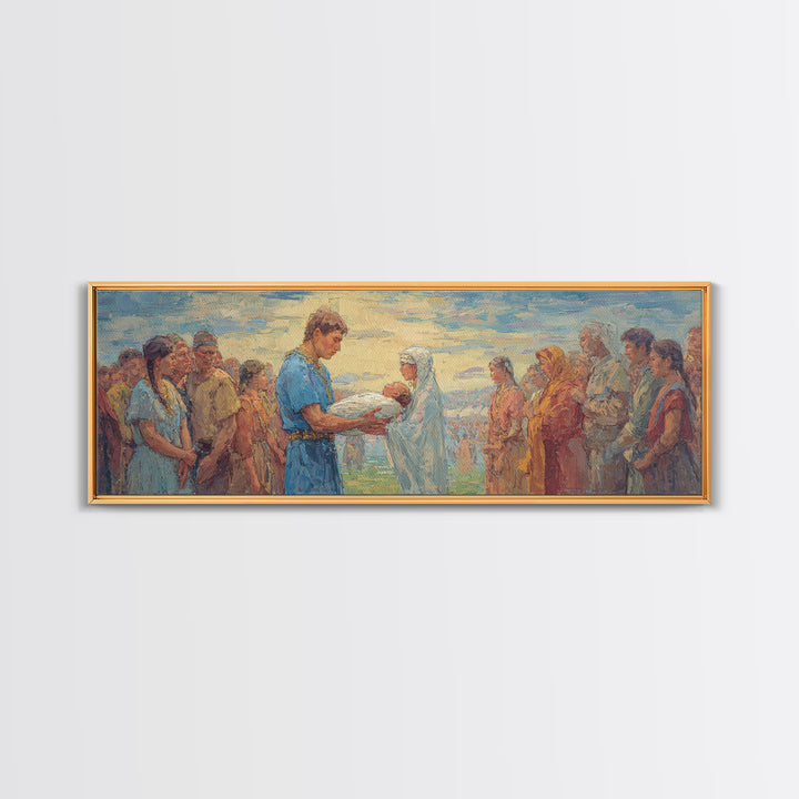 Serene Biblical Gathering Wall Art, Jesus Blessing Scene, African Inspired Spiritual Canvas Decor For Christian Home Gift