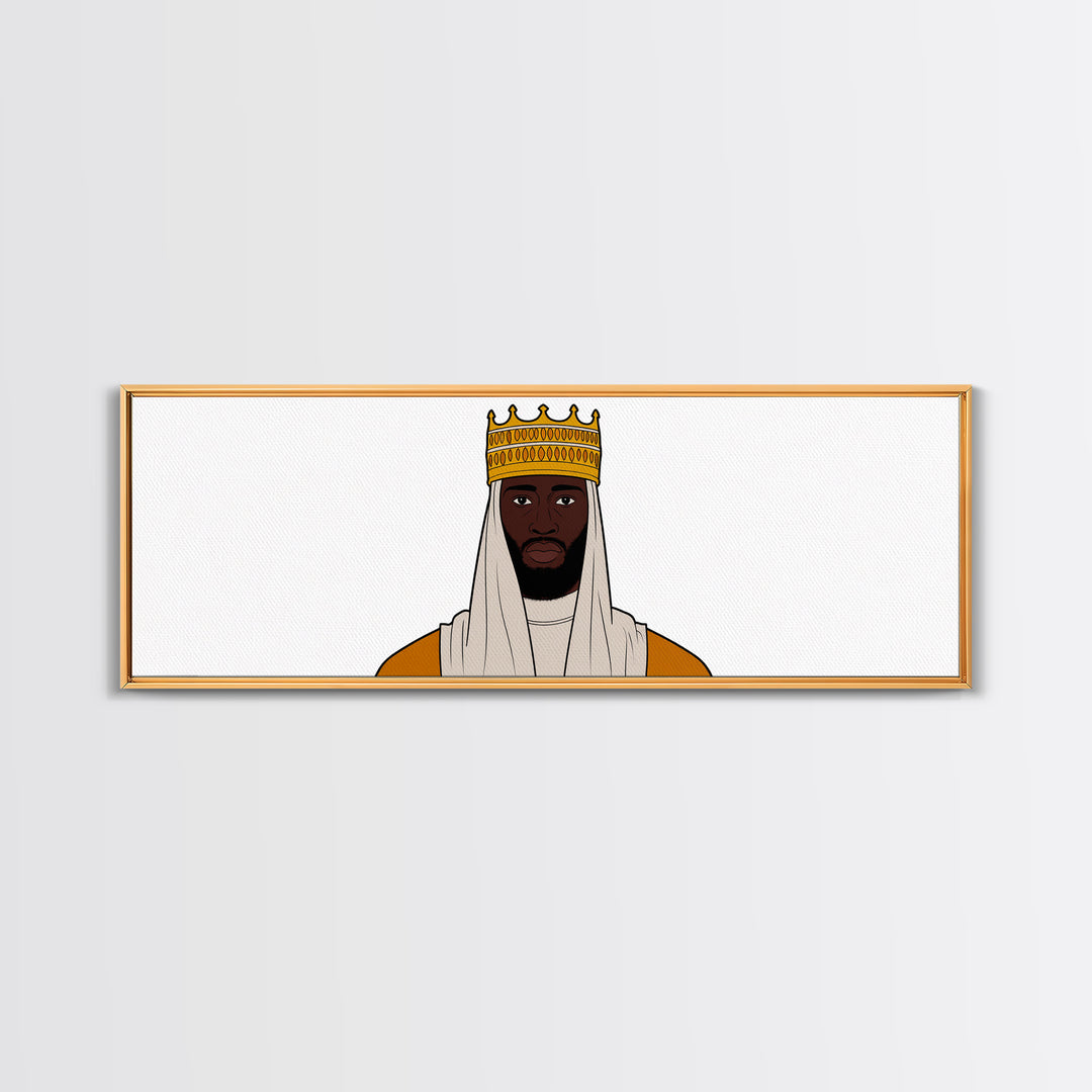 Crowned African King Portrait Canvas Print, Royal Black Man Wall Art, Minimalist Afrocentric Decor, Regal Home Gift For Him