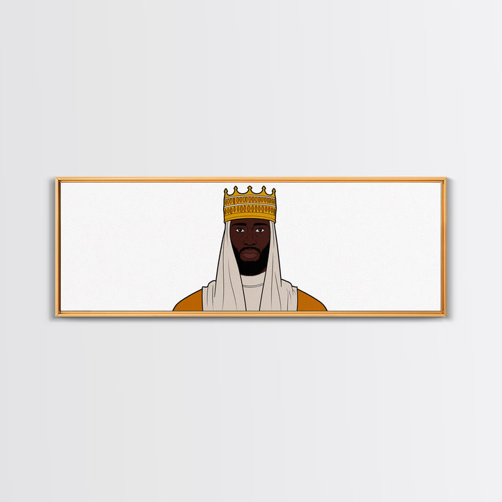 Crowned African King Portrait Canvas Print, Royal Black Man Wall Art, Minimalist Afrocentric Decor, Regal Home Gift For Him