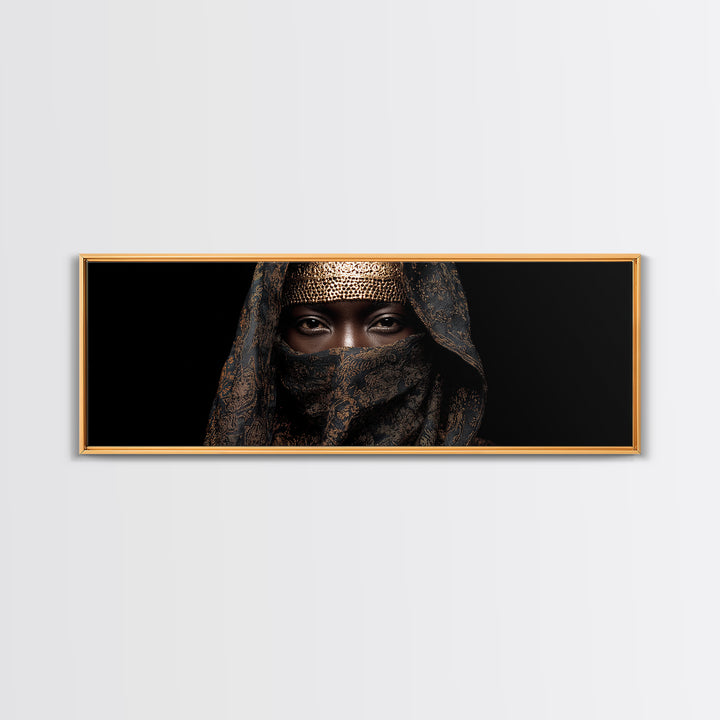 Veiled African Queen Canvas Print, Black Woman Portrait, Gold Jewelry Canvas, Afrocentric Wall Decor, Elegant Home Art Gift