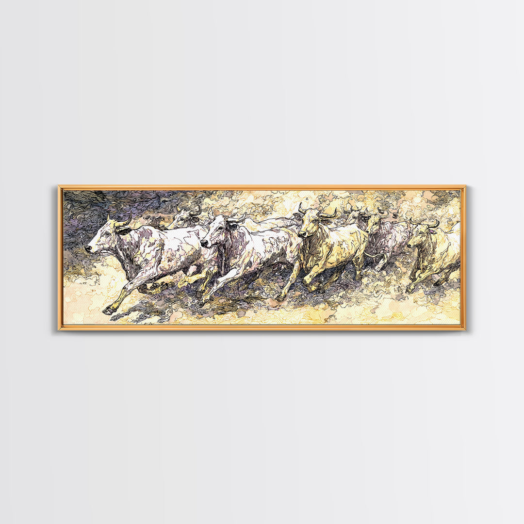 Galloping White Horses Canvas Print, Expressive Sketch Wall Art, Neutral Animal Artwork, Elegant Home Decor For Horse Lovers