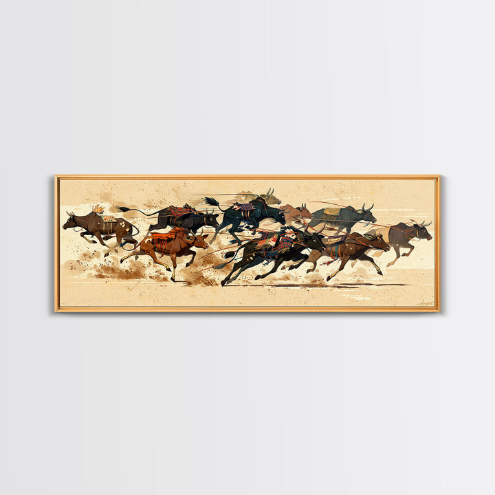 Galloping Horse Race Canvas Print, Dynamic Riders Wall Art, Southwestern Desert Scene, Equestrian Decor For Living Room Art