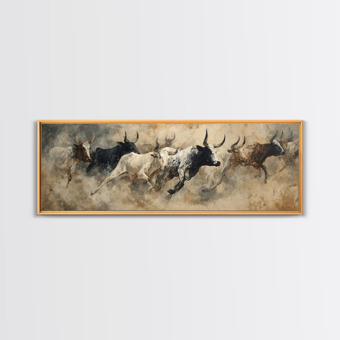 Charging Bulls Abstract Wall Art, African Safari Art, Earth Tone Canvas Print, Rustic Living Room Decor, Statement Wall Decor
