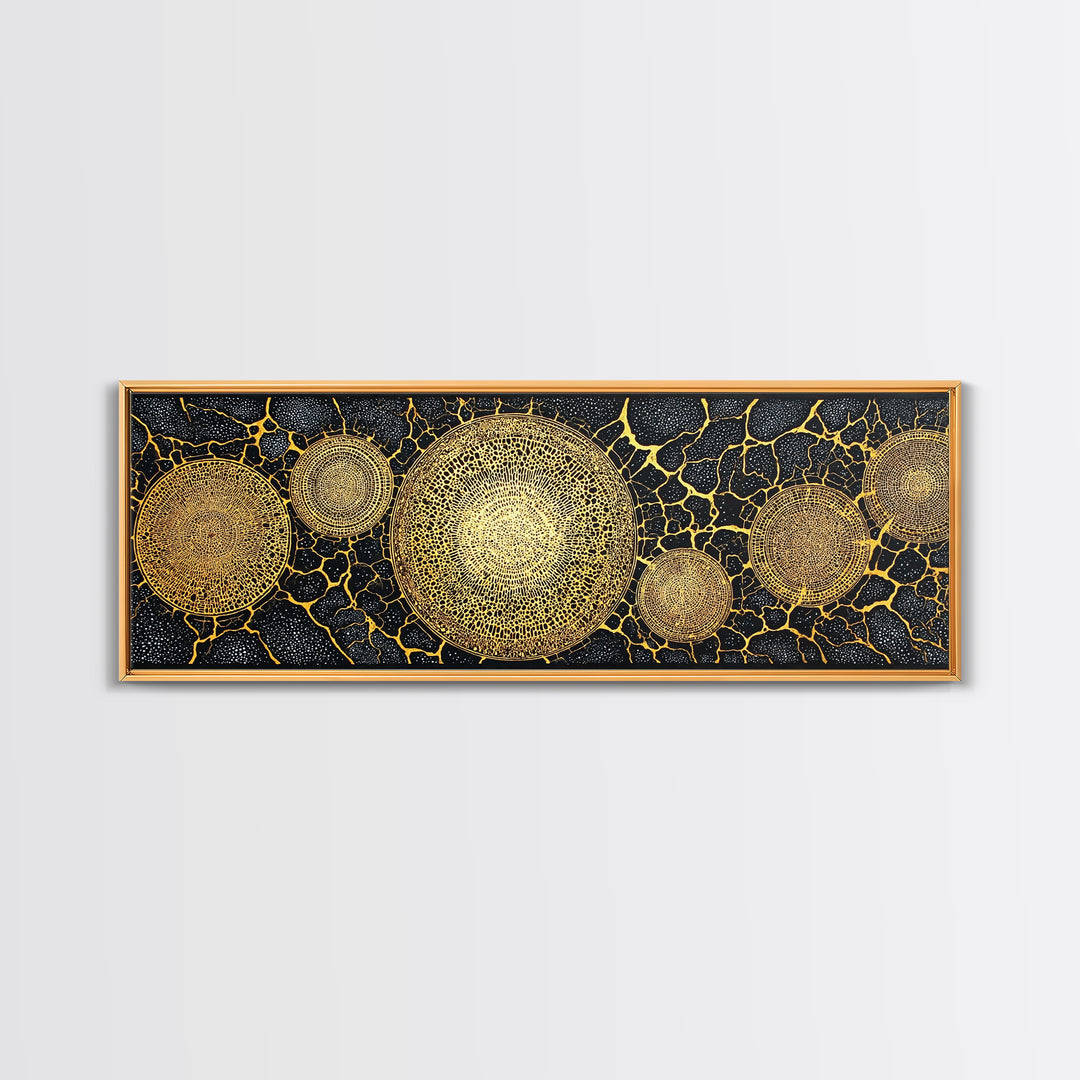 Golden Geometric Circles Wall Art, Abstract Wall Art, Black And Gold Art, Textured Art Print, Luxury Canvas Print, Bold Decor