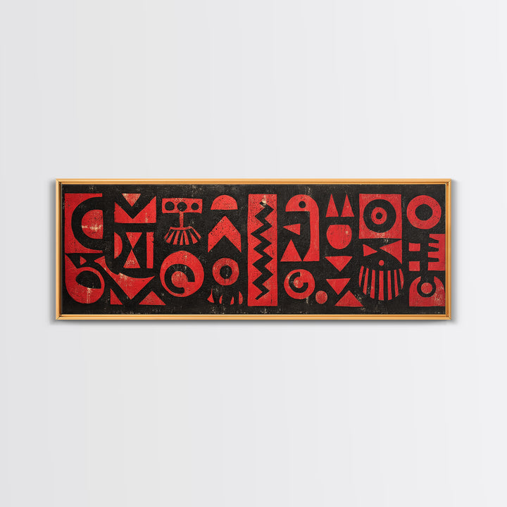 Red And Black African Tribal Glyphs Wall Art, Bold Geometric Canvas Decor, Afrocentric Symbols, Modern Ethnic Art Print Decor