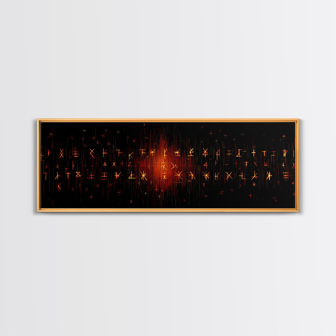 Glowing Orange African Rune Symbols Canvas Print, Mystical Black Wall Decor, Ancient Tribal Signs, Spiritual Art Print Gift