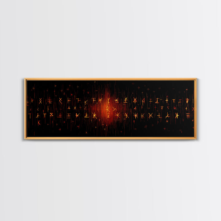 Glowing Orange African Rune Symbols Canvas Print, Mystical Black Wall Decor, Ancient Tribal Signs, Spiritual Art Print Gift