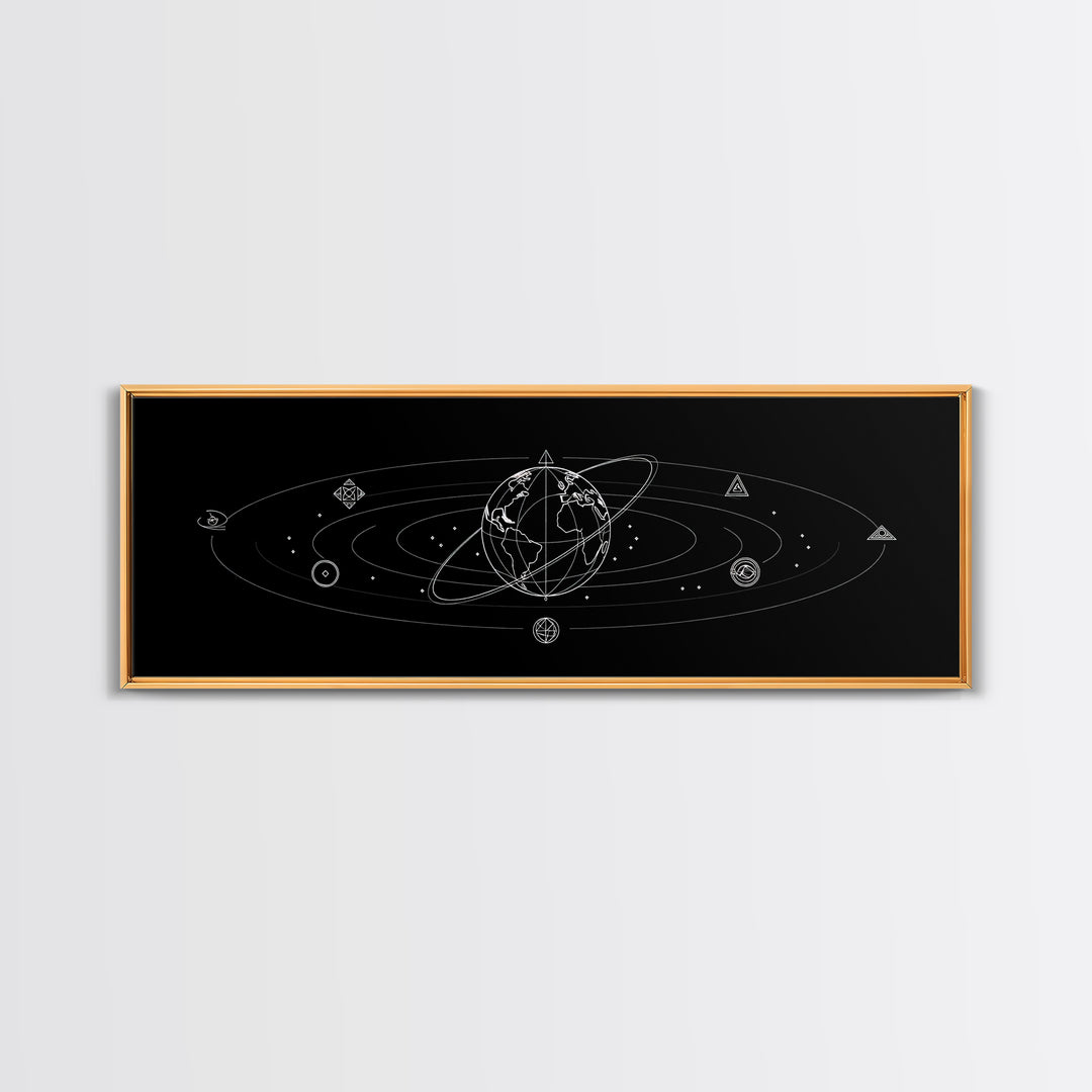 Minimal Celestial Orbit Diagram Wall Art, Black And White Space Poster, Modern Astronomy Decor, Geometric Gallery Print Gift