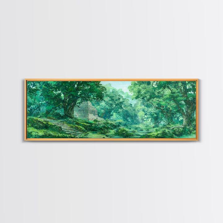 Sunlit Emerald Forest Path Wall Art, Green Nature Canvas Print, Dreamy Woodland Landscape Decor, Living Room Wall Decor Gift