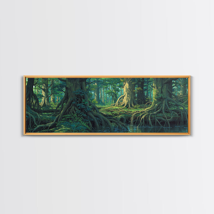 Ancient Mangrove Trees And Reflections Canvas Print, Green Forest Wall Art, Nature Scene Decor, Large Living Room Decor Gift