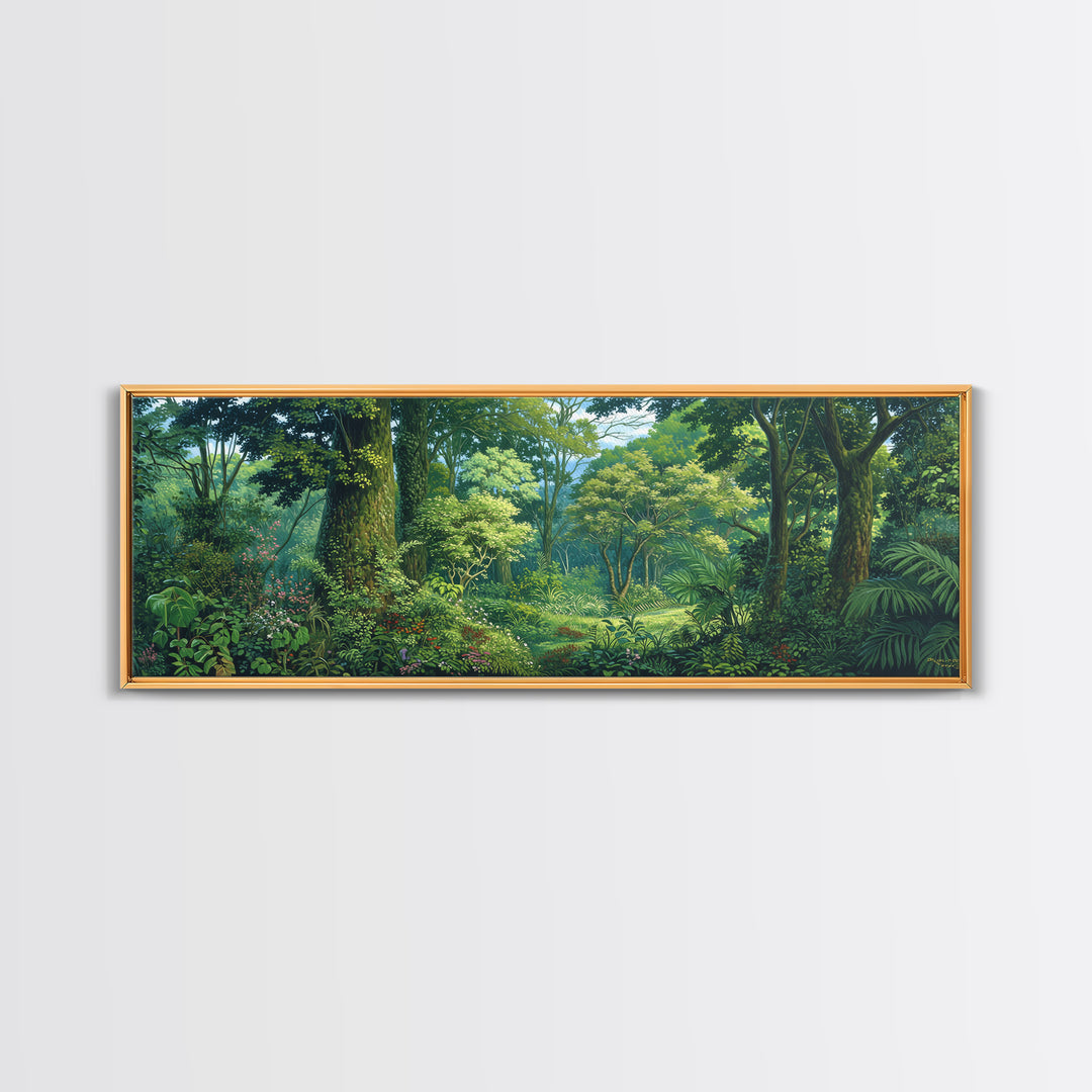 Bright Rainforest Garden Clearing Wall Art, Green Nature Canvas Print, Tropical Landscape Decor, Dreamy Home Decor Gift Idea