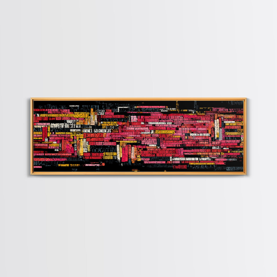 Neon Abstract City Skyline Wall Art, Modern African Inspired Typography, Urban Black Art Decor, Bold Red Yellow Canvas Print
