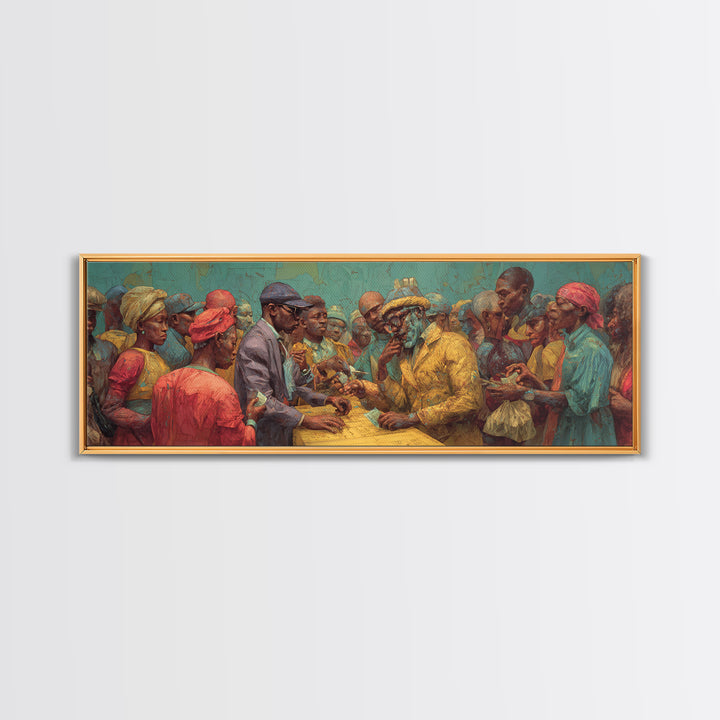 African Community Market Negotiation Wall Art, African American Art, Cultural Canvas Print, Tribal Decor, Bold Home Decor