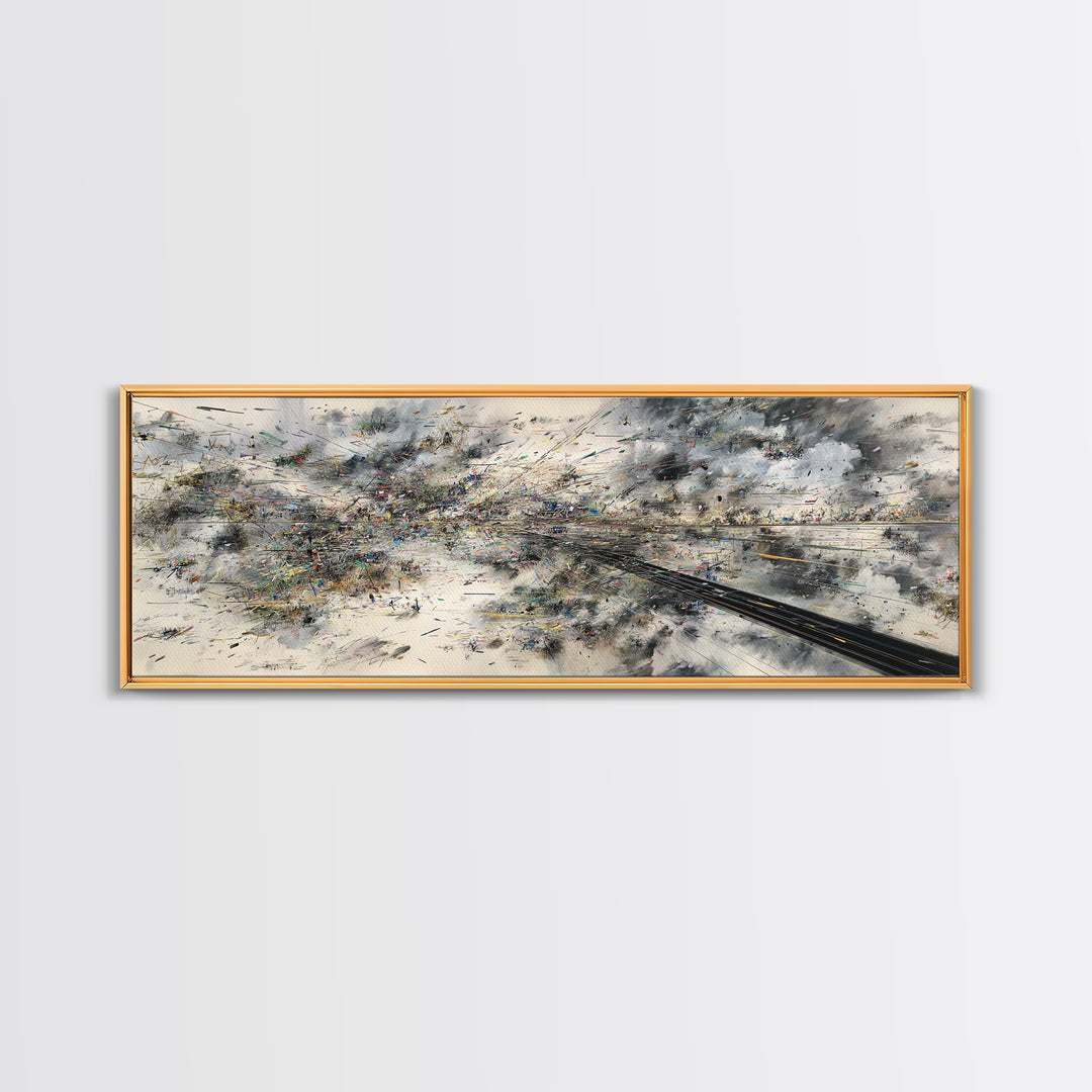 Abstract Aerial Rail Cityscape Wall Art, Urban Wall Art, Modern Canvas Print, Gray Black Statement Office Decor, Large Art