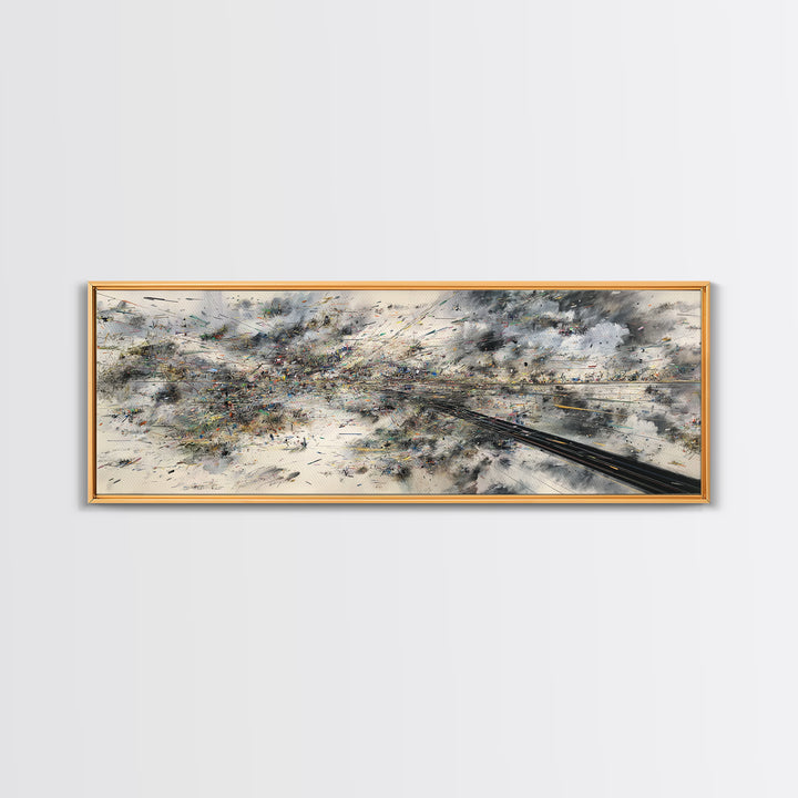 Abstract Aerial Rail Cityscape Wall Art, Urban Wall Art, Modern Canvas Print, Gray Black Statement Office Decor, Large Art