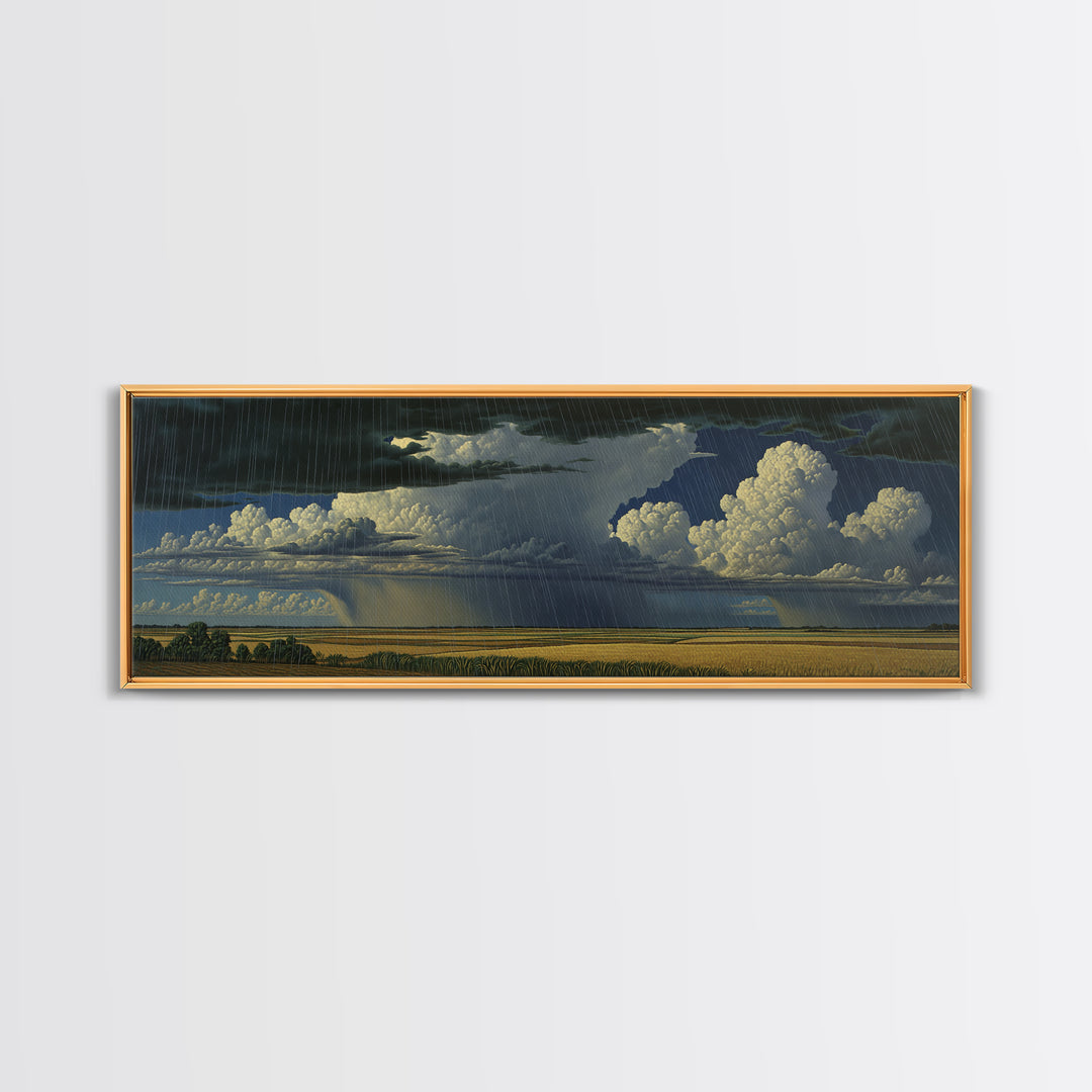 Rain Swept Plains With Thunderclouds Framed Canvas Print, African Landscape, Stormy Nature Scene Art, Large Wall Art Decor