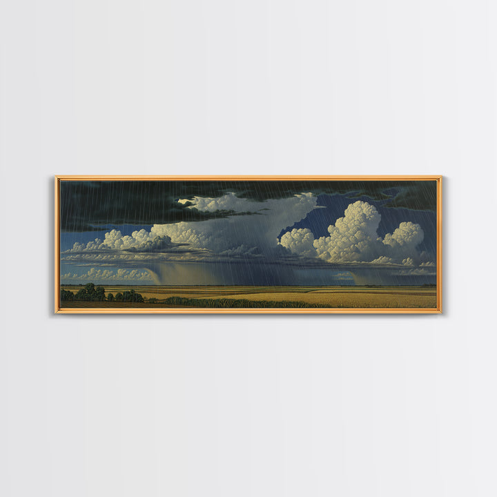 Rain Swept Plains With Thunderclouds Framed Canvas Print, African Landscape, Stormy Nature Scene Art, Large Wall Art Decor