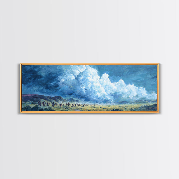 Blue Cloud Procession Wall Art, African Landscape Painting, Modern Canvas Decor, Serene Safari Living Room Art Print Gift