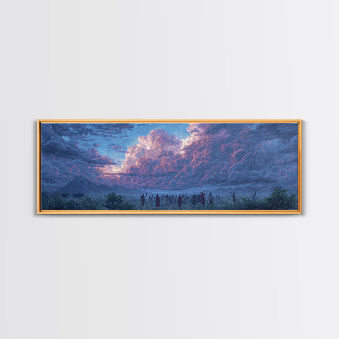 Purple Storm Gathering Wall Art, African Tribal Landscape Painting, Mystical Cloud Canvas Decor, Cultural Home Decor Gift