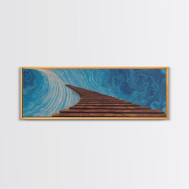 Surreal Wooden Stairway To Blue Sky, Abstract African Inspired Wall Art, Modern Canvas Art, Large Home Decor Gift, Statement Wall Decor
