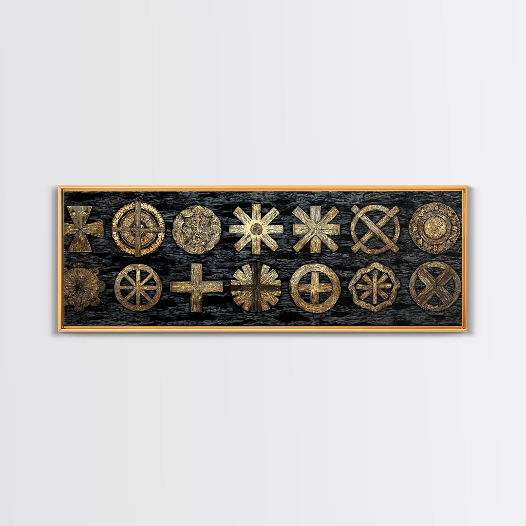 Gold Tribal Symbols On Black Texture, African Tribal Art Wall Art, Cultural Wall Decor, Ethnic Patterns, Bold Home Decor