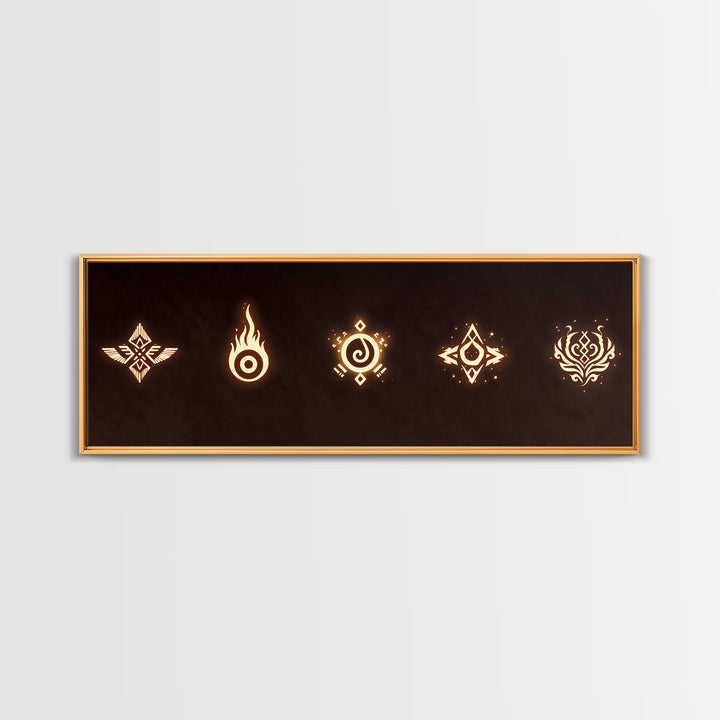 Glowing Tribal Element Symbols Wall Art, African Tribal Decor, Spiritual Canvas Print, Mystic Boho Home Decor Gift For Him