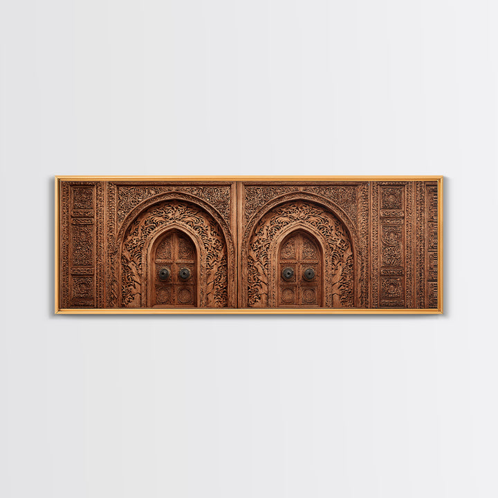 Carved Moroccan Double Door Framed Canvas Print, African Home Decor, Ethnic Wall Decor, Boho Wall Decor, Housewarming Gift