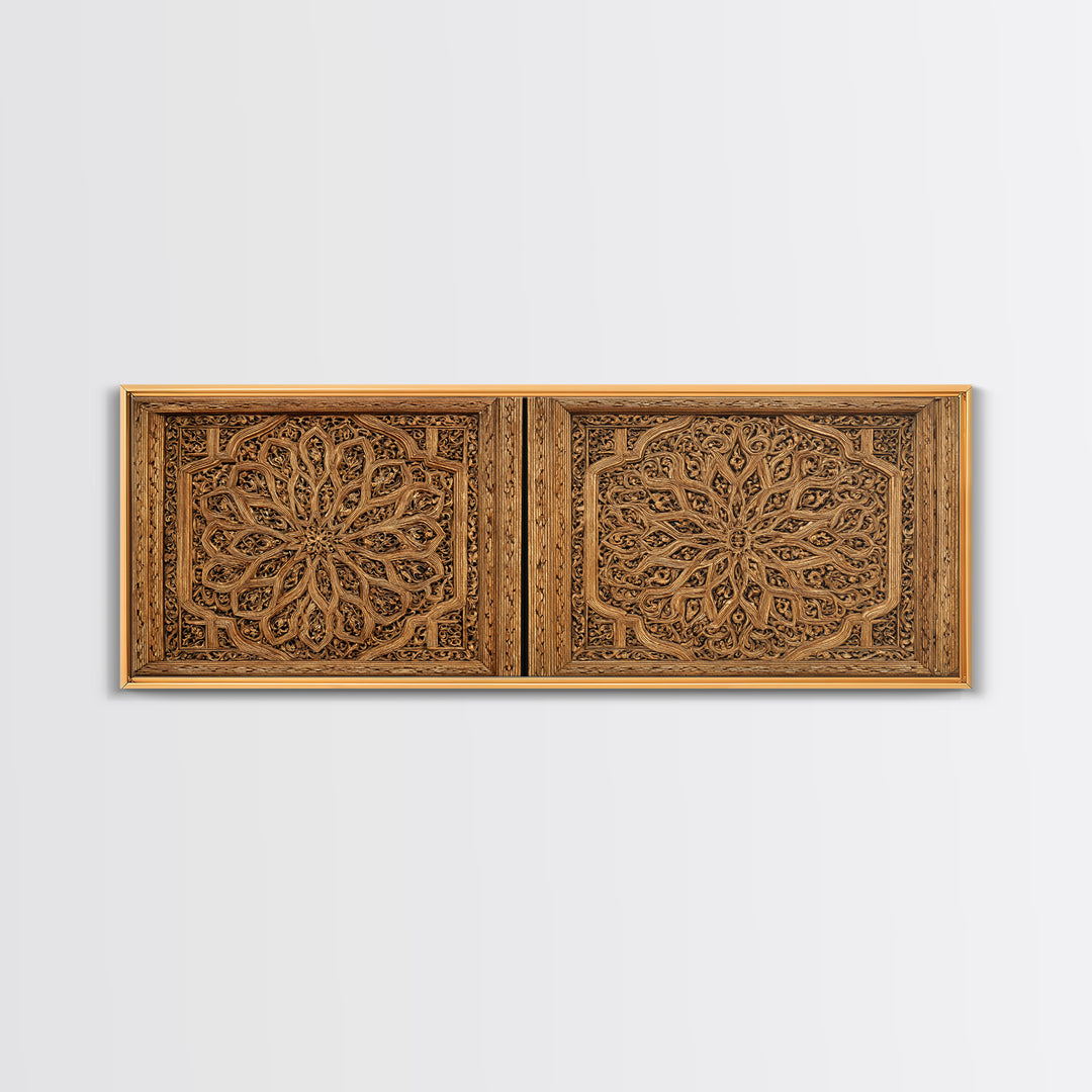 Intricate Carved Floral Panel Framed Canvas Print, African Home Decor, Textured Art Print, Elegant Home Decor, Statement Wall Art