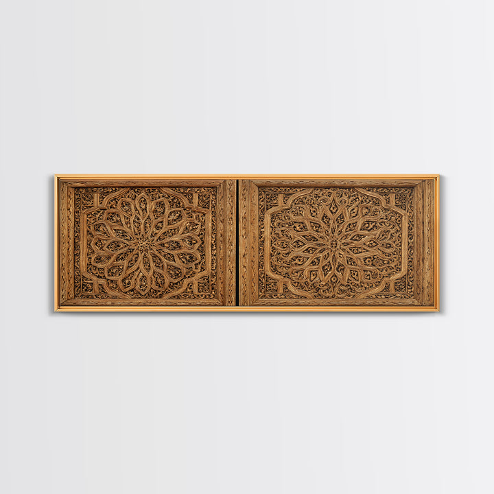 Intricate Carved Floral Panel Framed Canvas Print, African Home Decor, Textured Art Print, Elegant Home Decor, Statement Wall Art