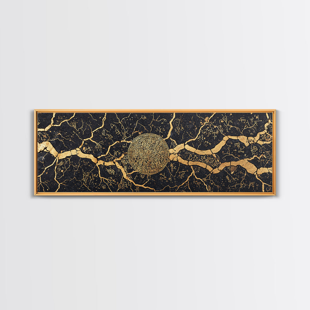 Black Gold Cracked Marble Medallion Wall Art, Luxury Abstract Wall Art, Modern Canvas Art, Elegant Home Decor Gift, Statement Wall Decor