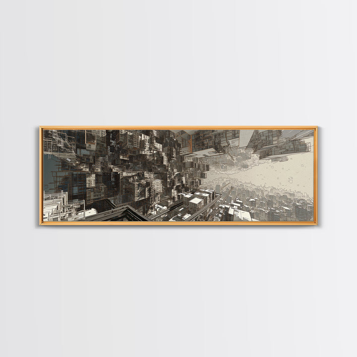 Futuristic Abstract Cityscape Corridor Wall Art, Urban Wall Art, Modern Canvas Art, Digital Art, Statement Wall Decor, Office Art