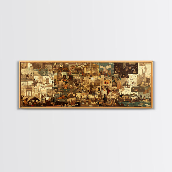 Sepia African Urban Collage Canvas Print, City Market Architecture, Modern African Art Decor, Neutral Living Room Artwork