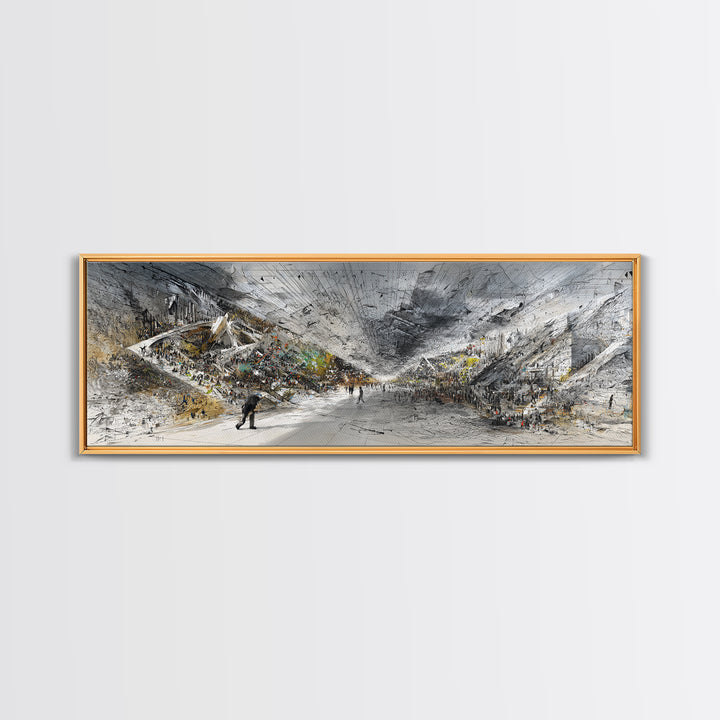 Monochrome African Modern Hall Canvas Print, Grand Interior Crowd Scene, Abstract Architecture Wall Art, Large Office Decor