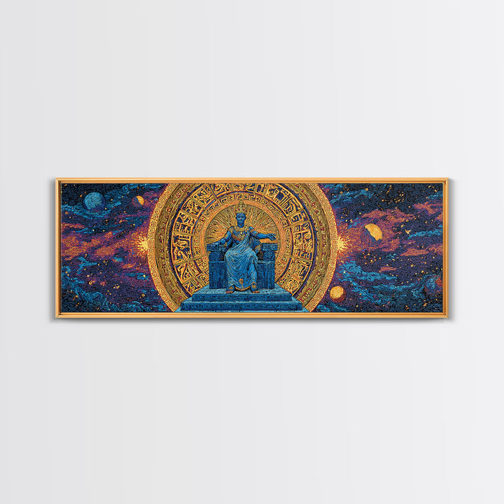 Cosmic African Goddess On Throne Canvas Print, Spiritual Wall Art, Afrocentric Decor, Gold Black Mystical Statement Piece