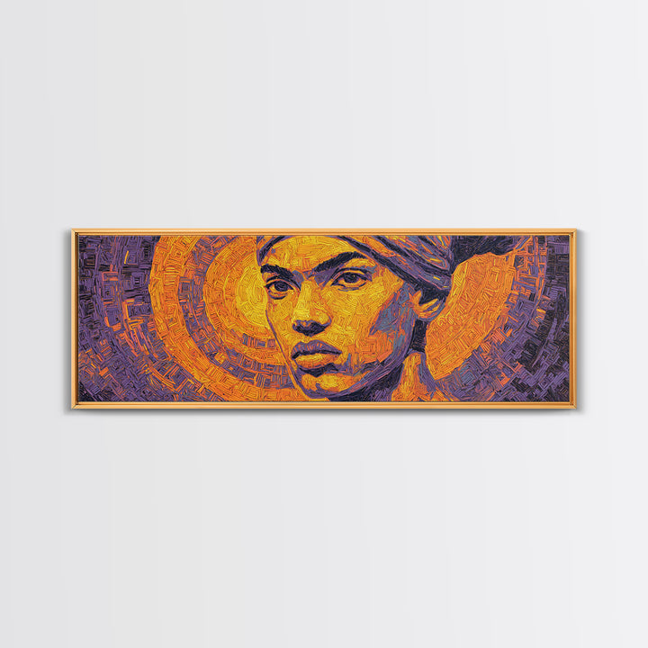 Bold African Woman Geometric Portrait Canvas Print, Abstract Wall Art, Afrocentric Decor, Orange Purple Statement Piece Gift