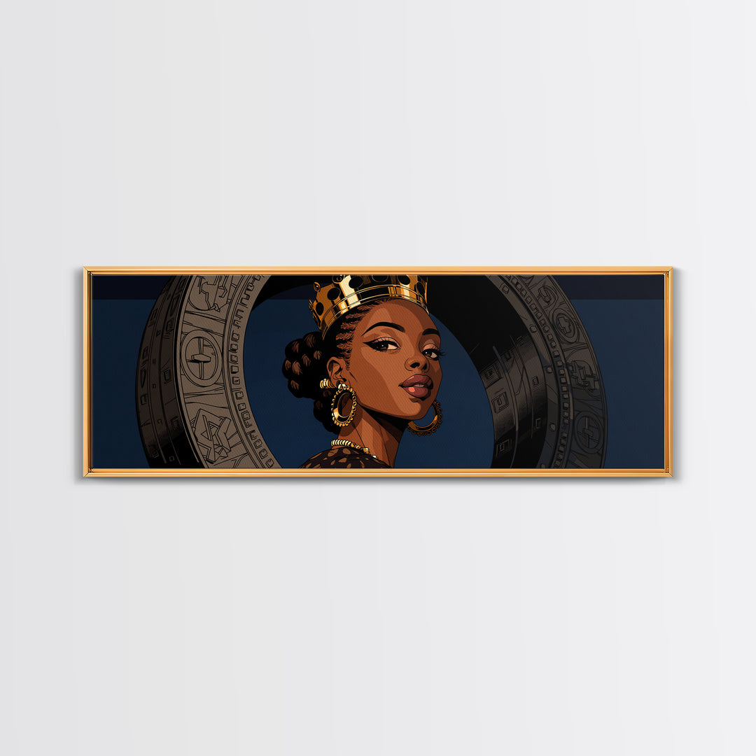Regal African Queen Portrait With Crown, Afrocentric Wall Art, Black Woman Canvas Print, African American Art Decor Gift