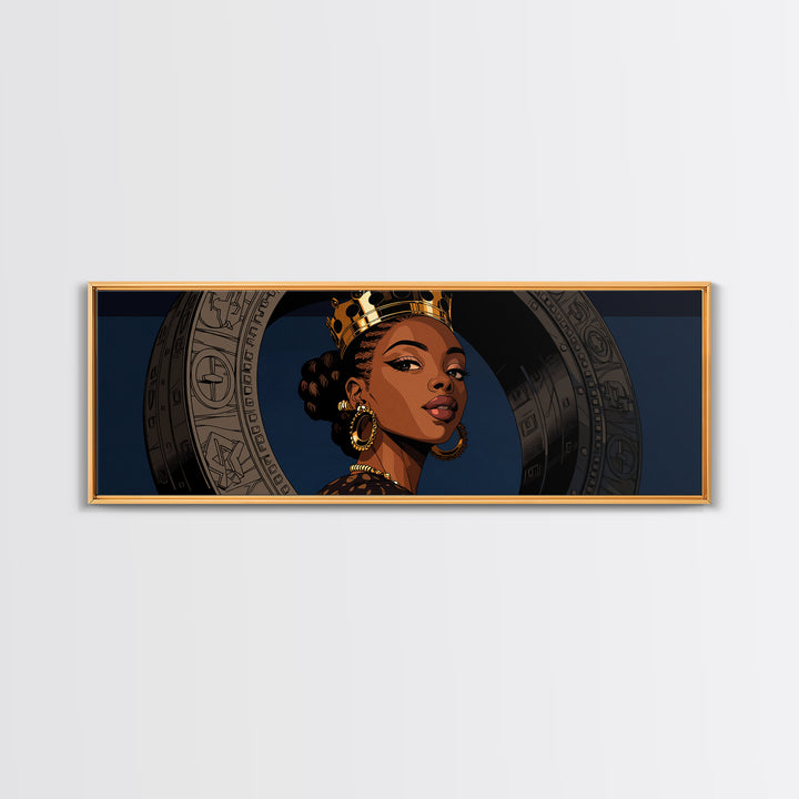 Regal African Queen Portrait With Crown, Afrocentric Wall Art, Black Woman Canvas Print, African American Art Decor Gift