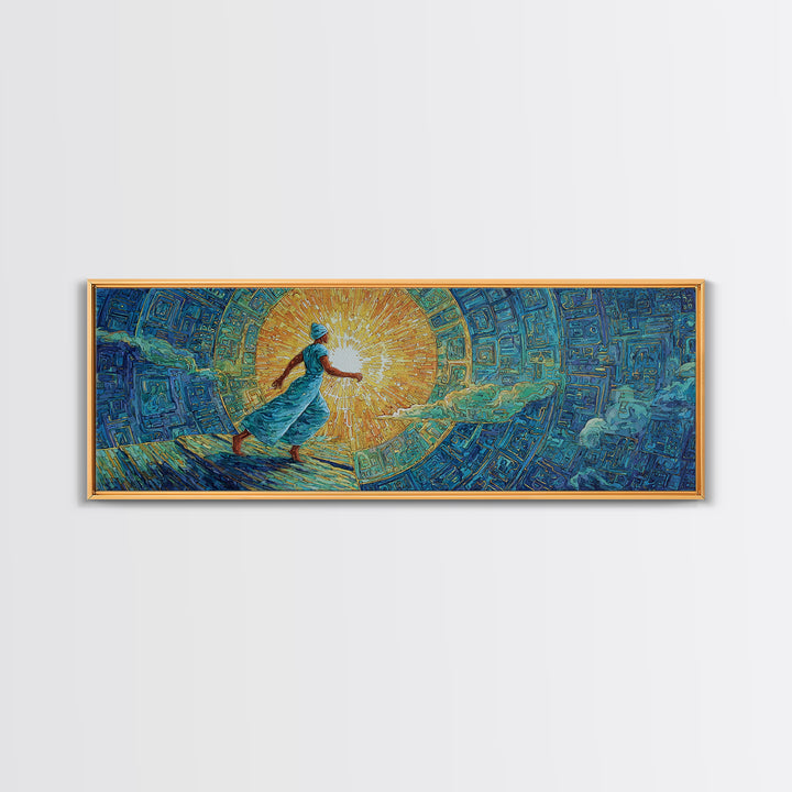 Blue Robed African Woman In Sunlight, Abstract Wall Art, Dreamy Canvas Print, Textured African Art Living Room Decor Gift