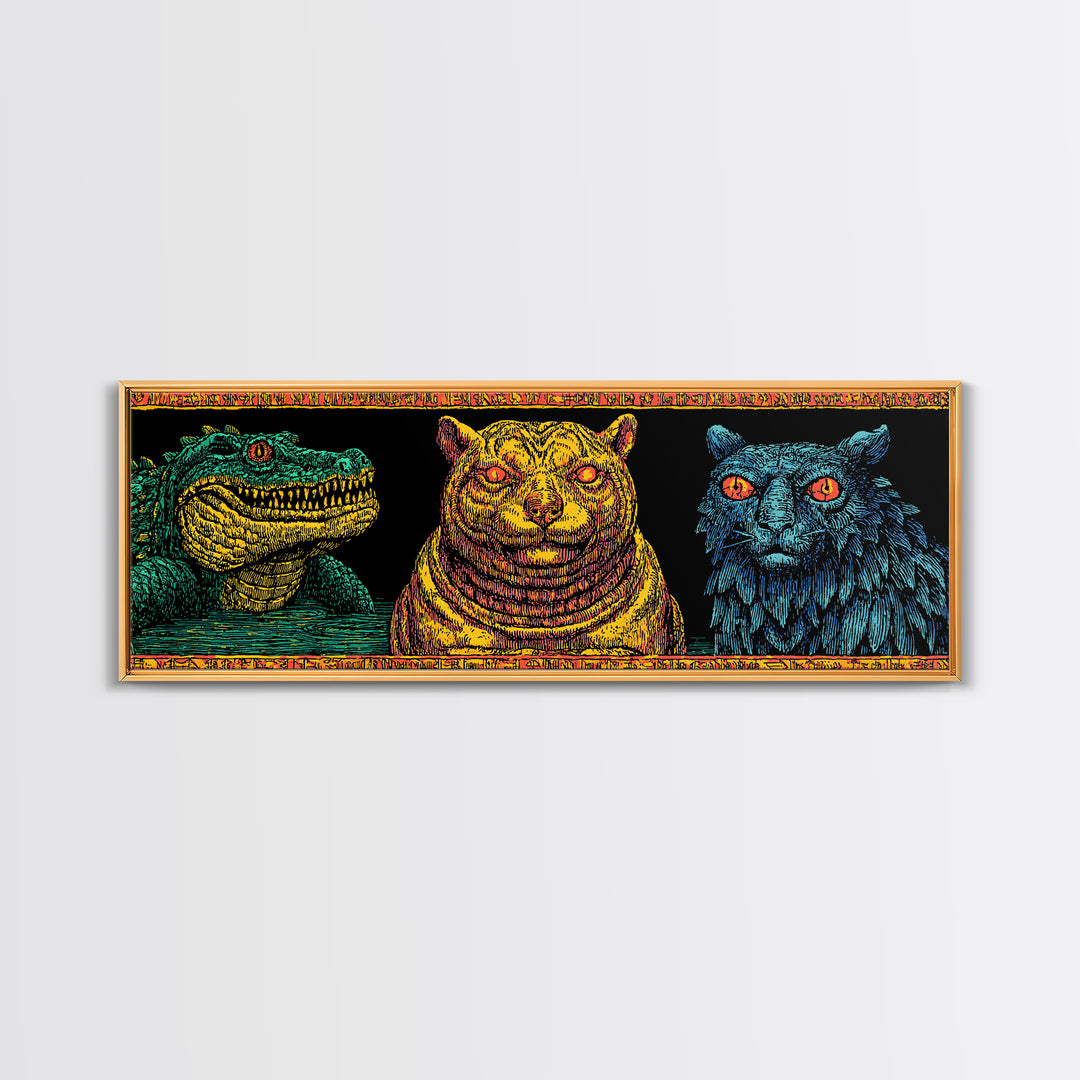 Crocodile Jaguar And Black Panther Portraits, African Safari Art Canvas Print, Jungle Wall Art, Bold Animal Home Decor Gift