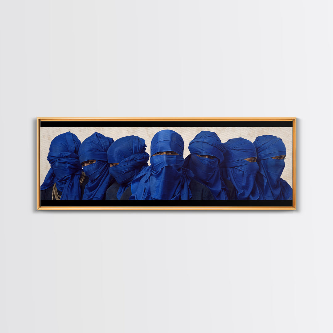 Blue Veiled Tuareg Men Portrait Wall Art, African Culture Art Print, Sahara Tribe Decor, Modern Afrocentric Canvas Print