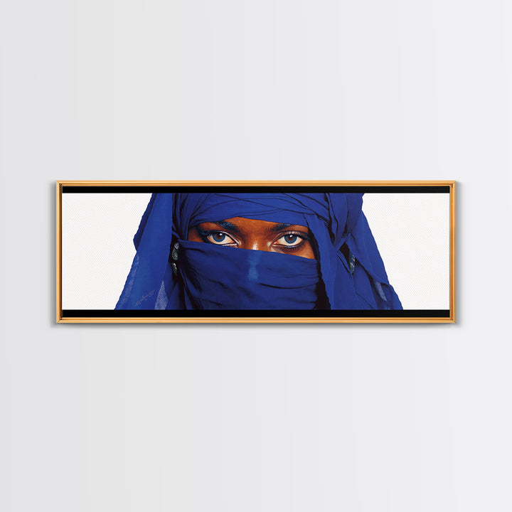 Blue Veiled Woman Eyes Portrait Wall Art, African Woman Art Print, Elegant Black Beauty Decor, Tuareg Canvas Print Gift For Her