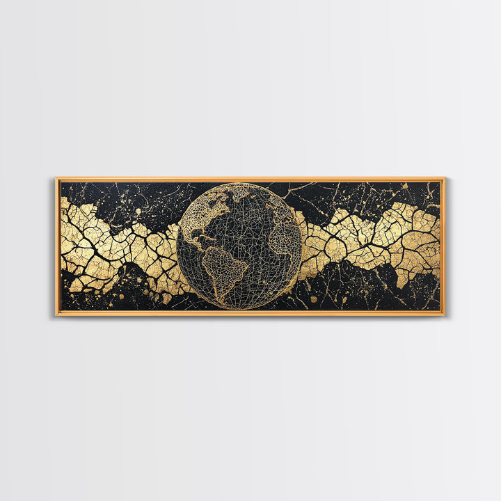 Golden World Map Globe Wall Art, African Travel Canvas Print, Black Gold Decor, Global Culture Office Art, Statement Gift