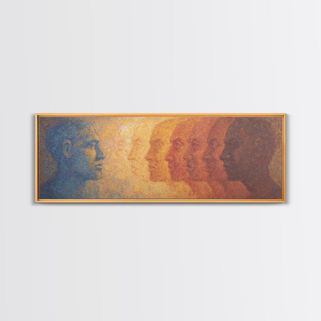 Blue And Amber African Faces Wall Art, Afrocentric Portrait, Modern Black Culture Decor, Abstract Panoramic Canvas Home Gift